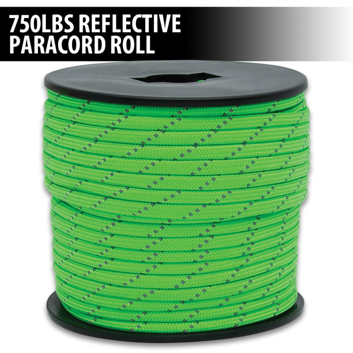Full image of Green 750LBS Reflective Paracord Roll.